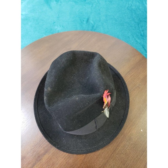 Dynafelt Fedora Hat Size 7 1/8 Black Felt Homburg Fur Permafelt Wool Feather Men - Picture 1 of 10